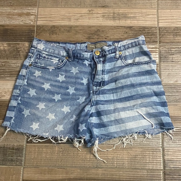 Standard Cloth Blue Star-Stripe Denim Shorts - Picture 1 of 6